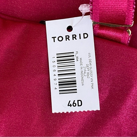 NWT Torrid T-Shirt Unlined Underwire Bra Glossy Mesh Vivacious Pink, Size 46D - Picture 6 of 7